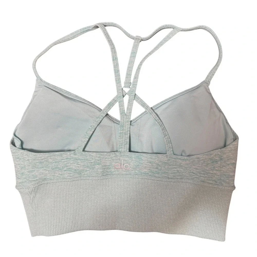 ALO Yoga Lavish Bra XS Light Blue Heathered Crisscross‎ Back Activewear Top